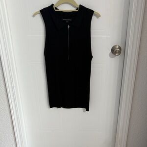 Boston Proper Black Ribbed Sleeveless Zip Polo Tank